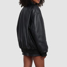Selena Gomez Black Leather Bomber Jacket for Women