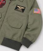 Green Top Gun bomber jacket inspired by Tom Cruise with authentic pilot flight jacket styling.