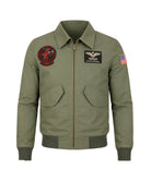 Top Gun green bomber jacket inspired by Tom Cruise Maverick with military patches for men.