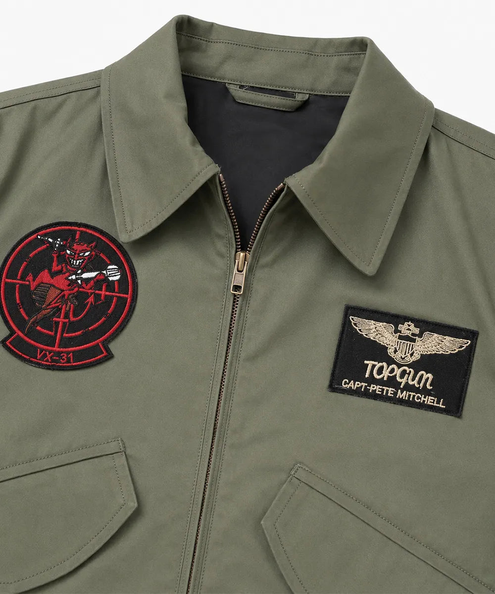 Tom Cruise Top Gun green jacket featuring the original flight bomber style from Top Gun.