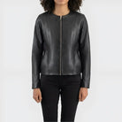 Women's Black Collarless Leather Jacket