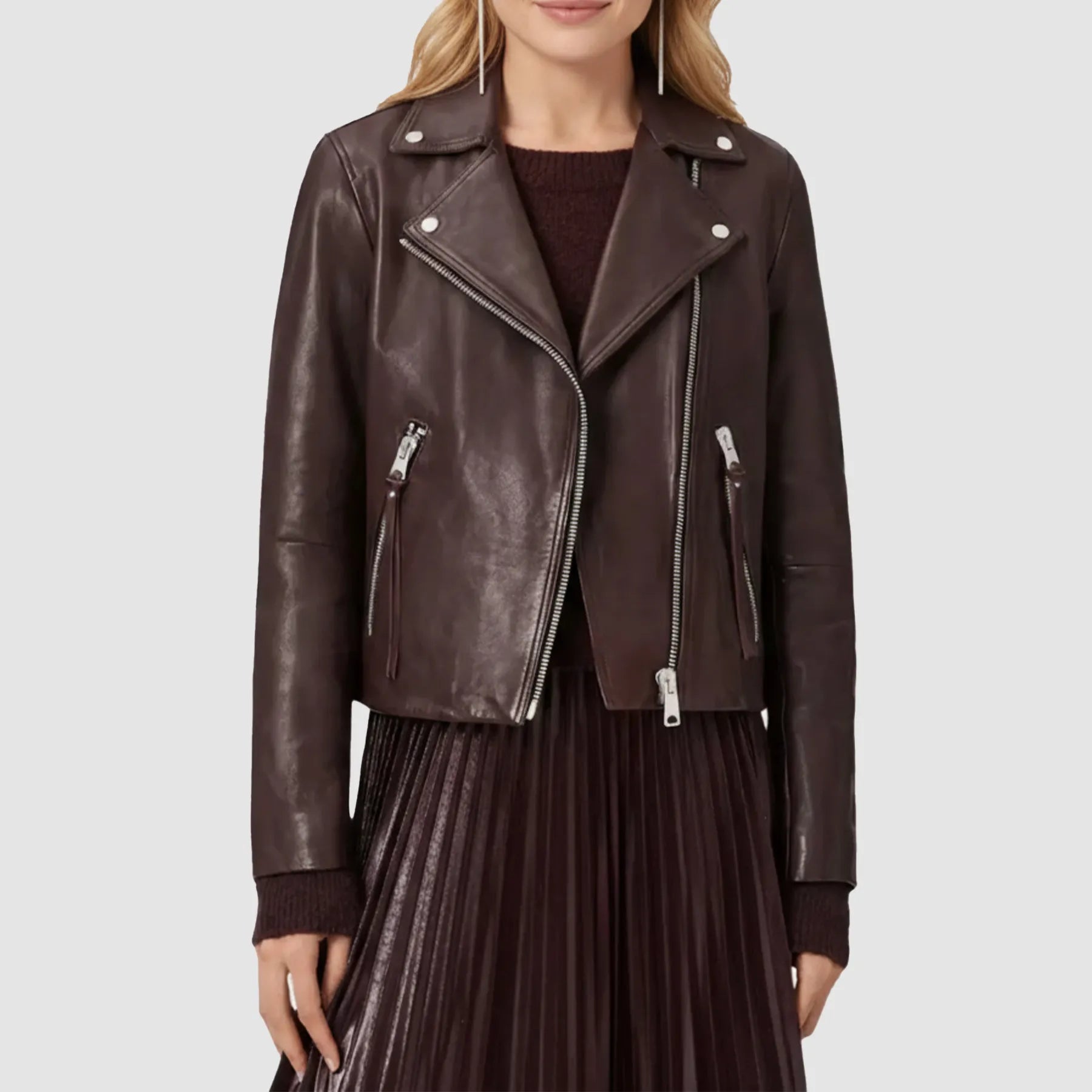Women’s Oxblood Leather Biker Jacket