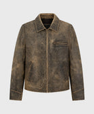 Womens Vintage Distressed Leather Jacket in charcoal grey genuine leather finish